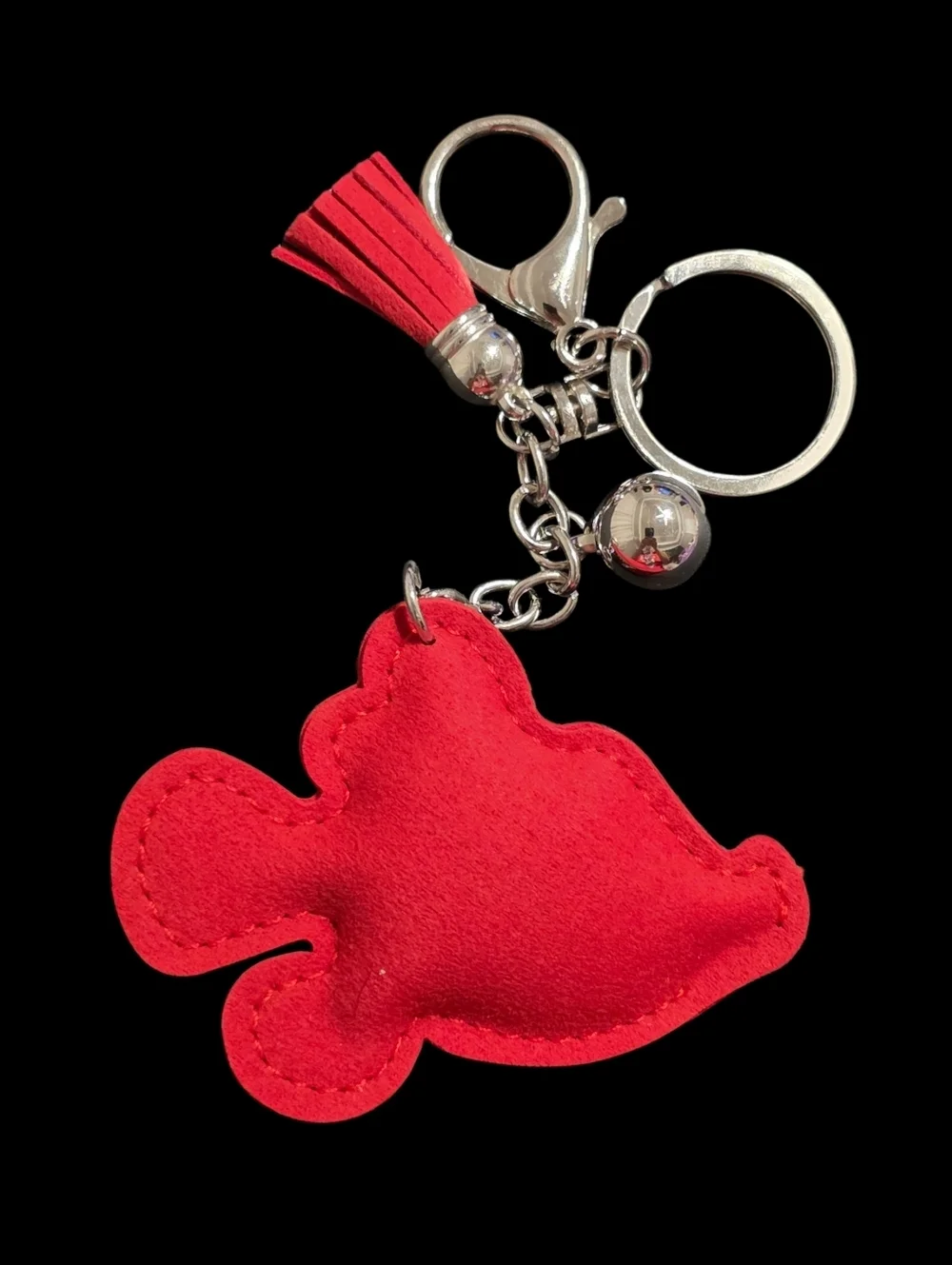 Sparkling Fish Bag Charm Keychain with Red and Silver Accents